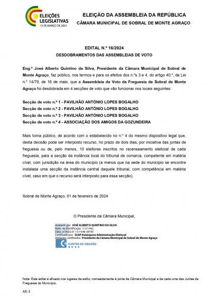 Edital n&uacute;mero 16/2024