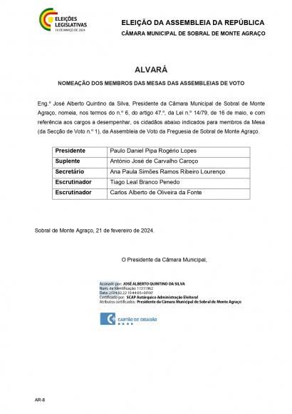 Alvar&aacute;s  de nomea&ccedil;&atilde;o dos membros das mesas