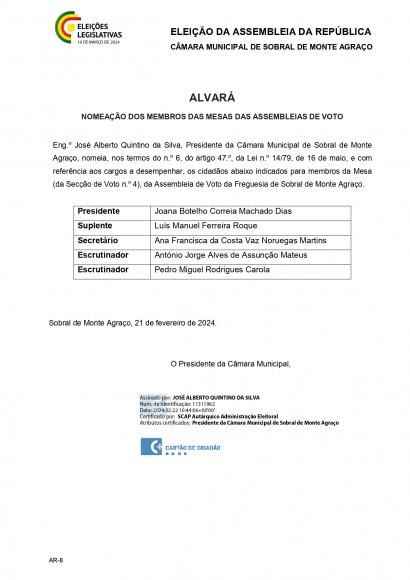 Alvar&aacute;s de nomea&ccedil;&atilde;o dos membros das mesas