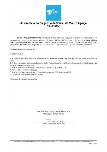 Edital n&uacute;mero 1/2026