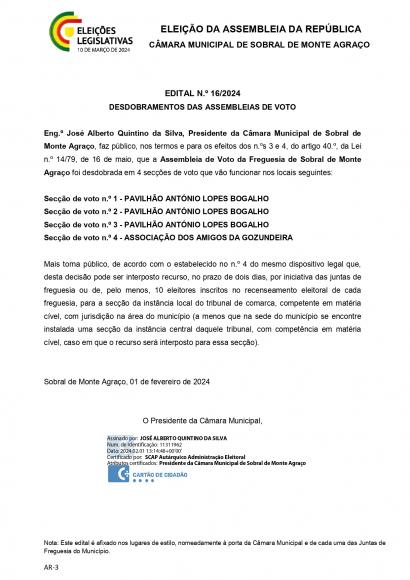 Edital n&uacute;mero 16/2024