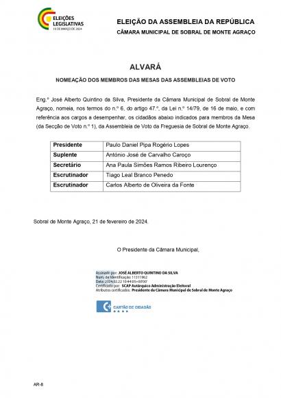 Alvar&aacute;s  de nomea&ccedil;&atilde;o dos membros das mesas