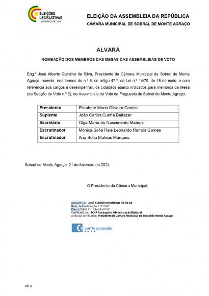 Alvar&aacute;s de nomea&ccedil;&atilde;o dos membros das mesas