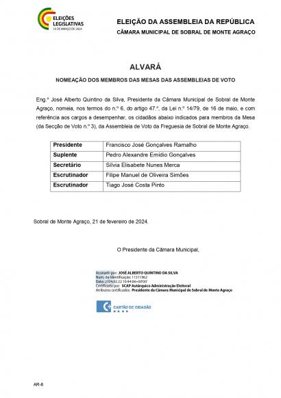 Alvar&aacute;s de nomea&ccedil;&atilde;o dos membros das mesas
